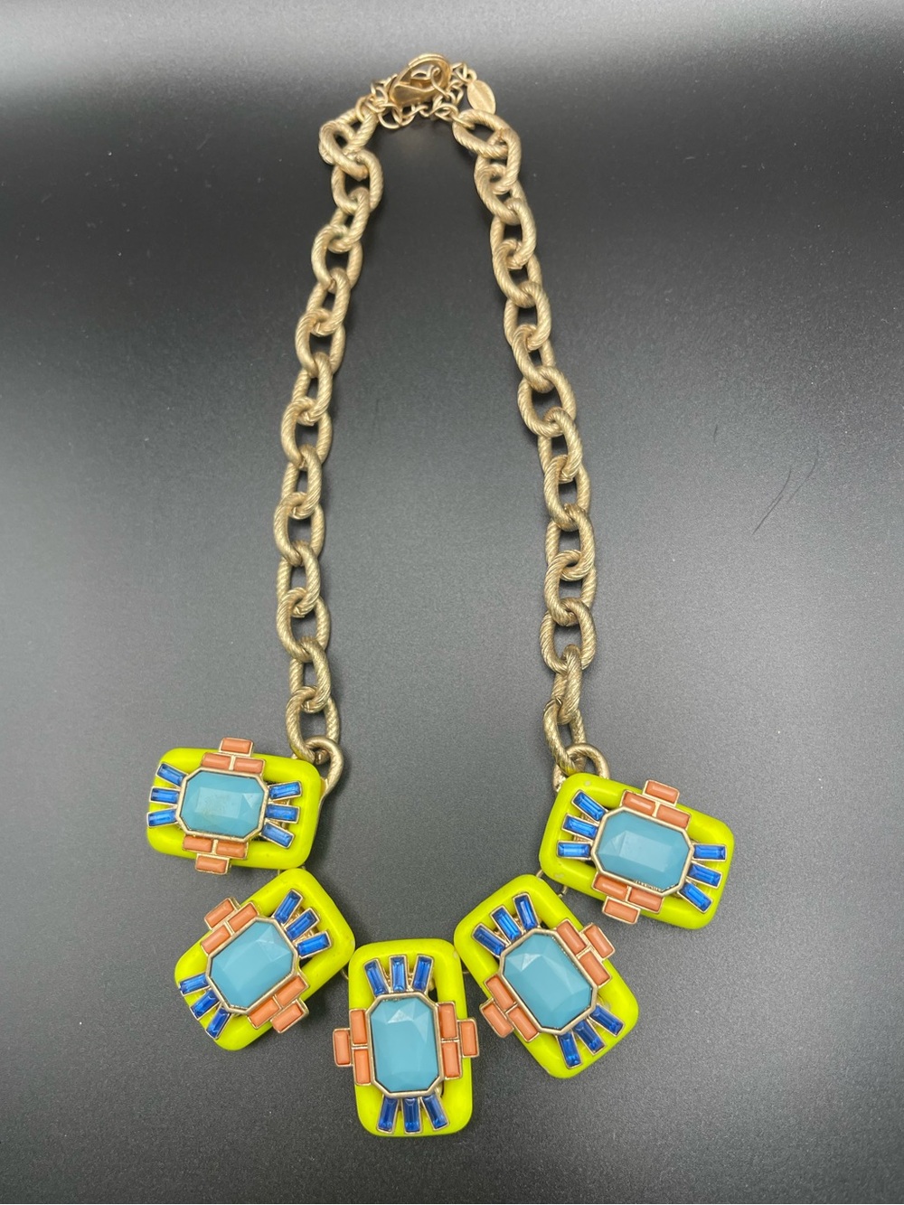 Vintage statement neon yellow, turquoise, Blue Gemlink Necklace